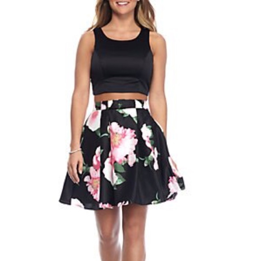 Sequin Hearts Pink Floral Two Piece Dress